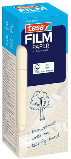 Tesafilm Paper 8x33m X19mm Διαφανής Χαρτοταινία 8 Ρολά