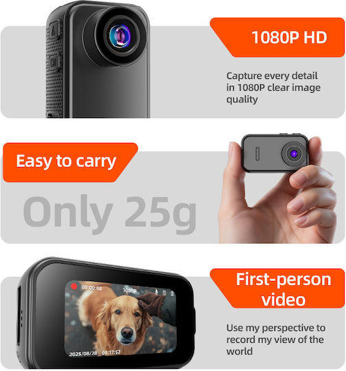 Mini FDF2 128GB Action Camera Full HD (1080p) με Οθόνη Μαύρη