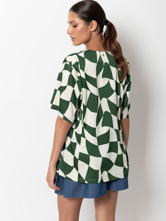 Long Sleeve Women's Linen Shirt Green 55-02-052A-1