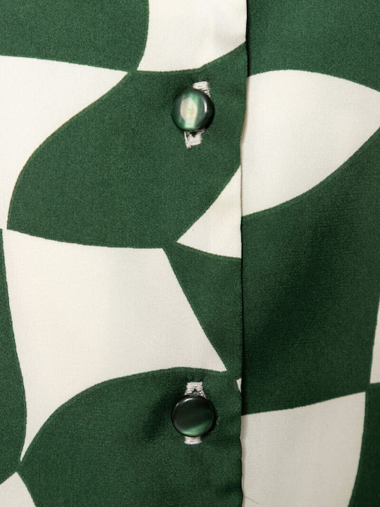 Long Sleeve Women's Linen Shirt Green 55-02-052A-1