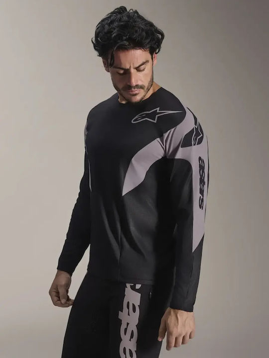 Herren Lange Ärmel Fahrradtrikot Mountain Bike Schwarz