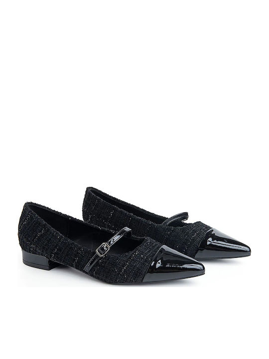 Women's Pointed Toe Ballerina Shoes With Strap In Black Color