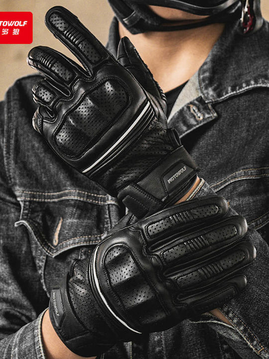 Motowolf GM4 Men's Motorcycle Leather Gloves Black
