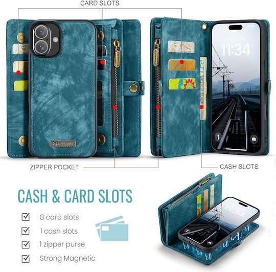 Caseme Wallet Silicon / Piele Artificială Albastră (iPhone 16)