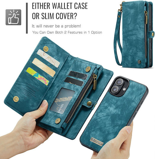 Caseme Wallet Silicon / Piele Artificială Albastră (iPhone 16)