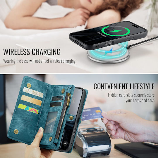 Caseme Wallet Silicon / Piele Artificială Albastră (iPhone 16)