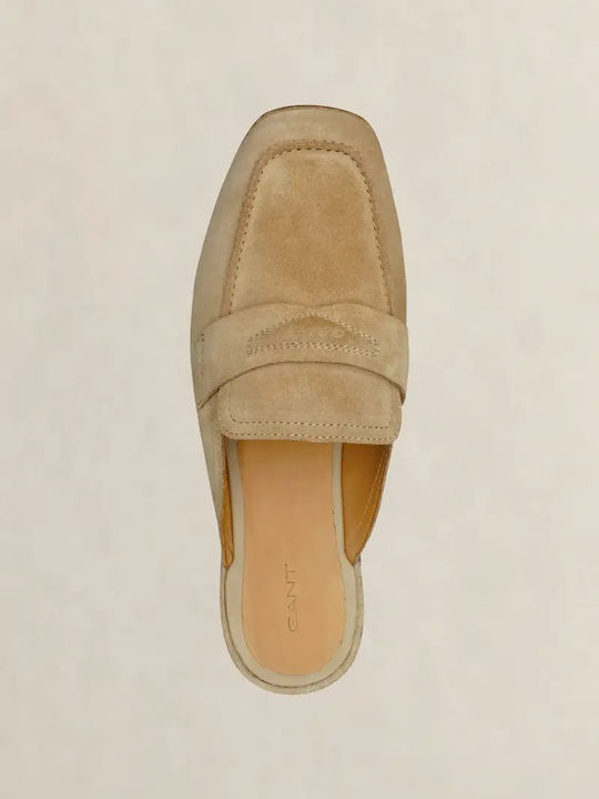 Suede Damen Pantoletten mit Absatz in Braun Farbe