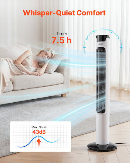 Vevor Ανεμιστήρας Πύργος 50W με Τηλεχειριστήριο Λευκός