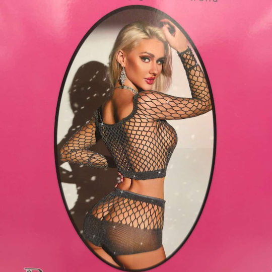 Sexy Mesh Lingerie Rhinestones Gray Anthracite