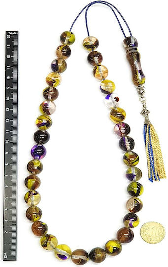 Roloi Komboloi Worry Beads with 33 Beads Made of Resin Length 44cm Multicolour