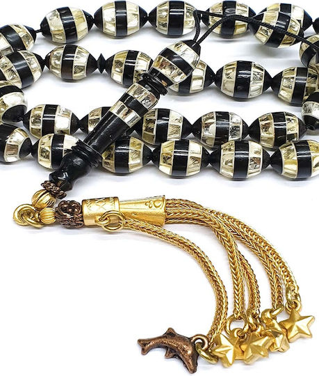 Roloi Komboloi Worry Beads with 33 Beads Made of Ebony Length 43cm Multicolour