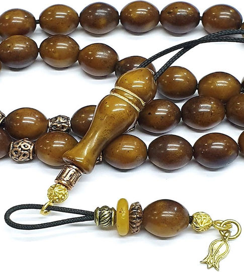 Roloi Komboloi Worry Beads with 33 Resin Beads Length 36cm Brown