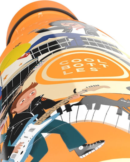 Cool Bottles Thermos Bottle Stainless Steel 350ml MUSIC BEAT Orange With Straw And Handle