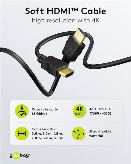Goobay HDMI 2.0 Premium High Speed 4K 60Hz HDR Cable HDMI Male - HDMI Male 2m Black
