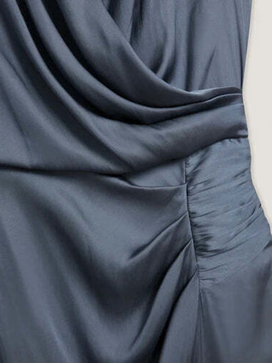 Summer Midi Evening Satin Drape Dress Grey