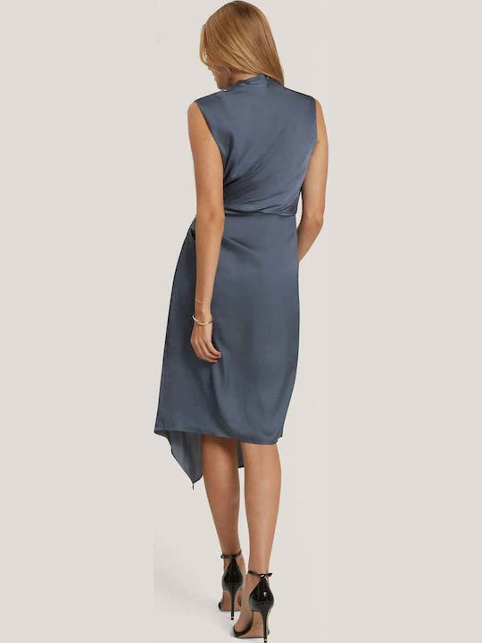 Summer Midi Evening Satin Drape Dress Grey