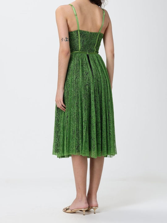 Summer Dress for Wedding and Christening Satin with Lace Green