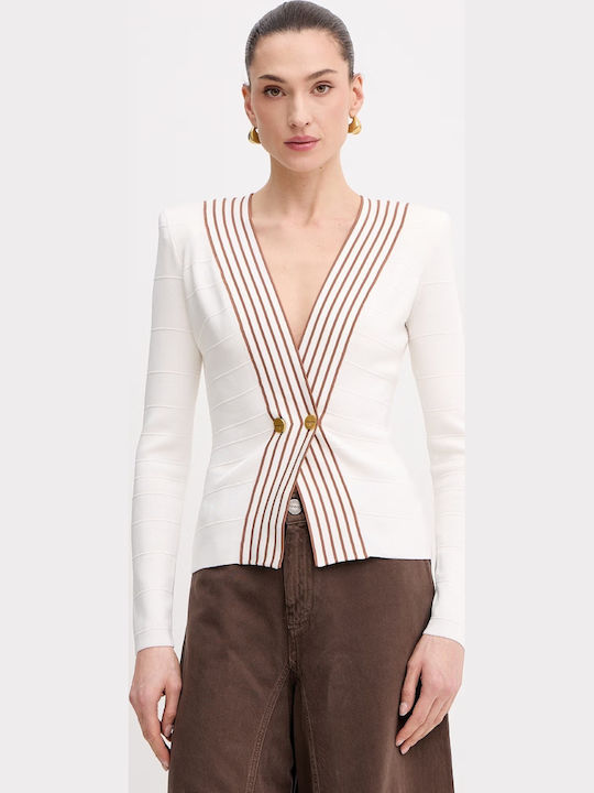 Damen Crop-Top Langärmelig Gestreift Weiß