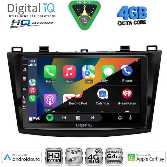 Digital IQ Auto-Audiosystem für Mazda 3 2003-2008 Bluetooth USB Eingebautes Wi-Fi GPS Apple CarPlay Android Auto mit 9 Zoll Touchscreen