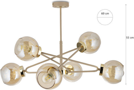 HowHomely Beige Pendant Ceiling Light For 6 E27 Bulbs