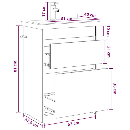 vidaXL Vanity Unit with Sink M61xD40xH84.5cm Oak