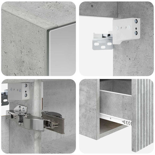 vidaXL Pangă Cu Lavoar și Oglindă Cu Lumină M100xA14.5xÎ70cm Gri Beton