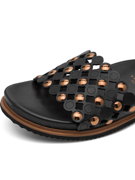 Δερμάτινα Γυναικεία Σανδάλια Flatforms Μαύρα