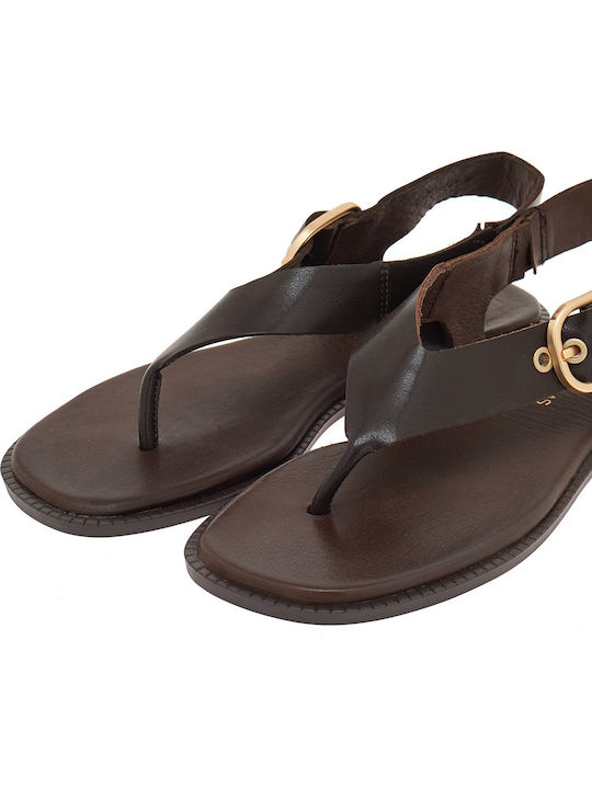 Leather Women's Flat Sandals Brown