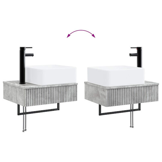 vidaXL Плот с Мивка и Огледало със Светлина M50xД14.5xВ70cm Сив Бетон