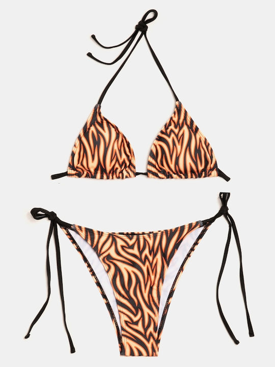 Set Bikini Triangel Pareo Tiger Größe M Braun