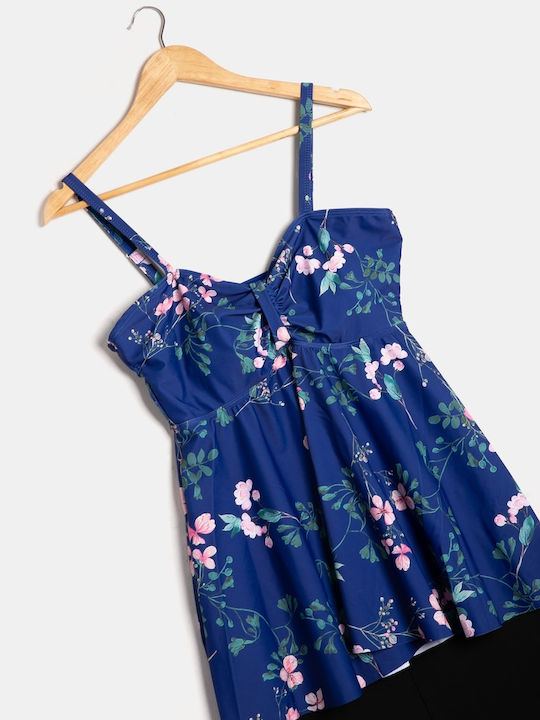 Plus Size Σετ Μαγιό Tankini Μπλε Φλοραλ Μέγεθος 2xl Μπλε Σκούρο