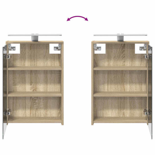 vidaXL Плот с Мивка и Огледало със Светлина 43x16x62.5cm Сонома Дъб