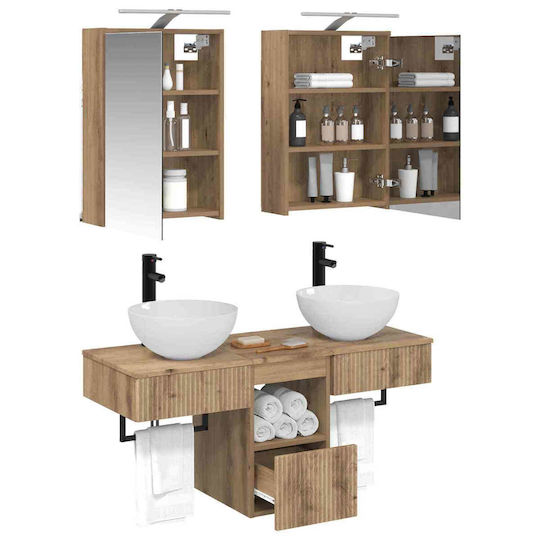 vidaXL Badezimmer Waschtisch-Einheit mit Licht M43xB16xH62.5cm Eiche