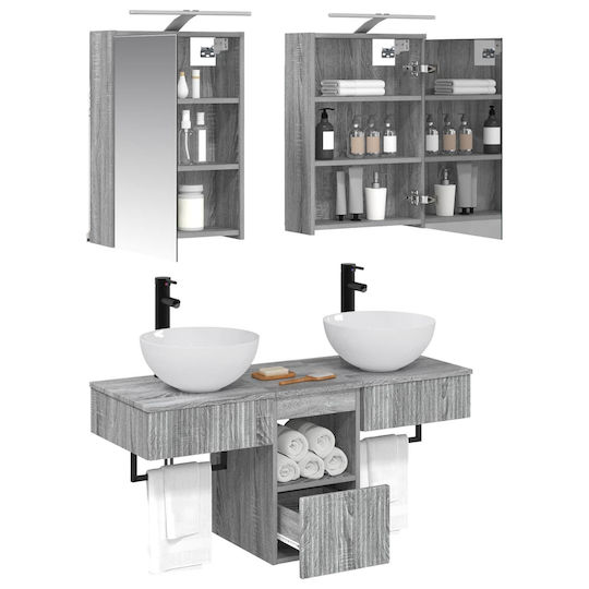 vidaXL Badezimmer Waschtisch-Einheit mit Licht 43x16x62,5cm Graue
