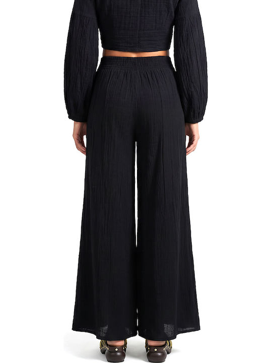 August Women's High Rise Cotton Pantaloons with Rubber Band in Wide Leg Style Black August Women's High Rise Cotton Pantaloons with Rubber Band in Wide Leg Style Black