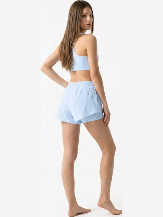 Damen-Set mit Hohe Taille Aktivbekleidung Shorts Hellblau