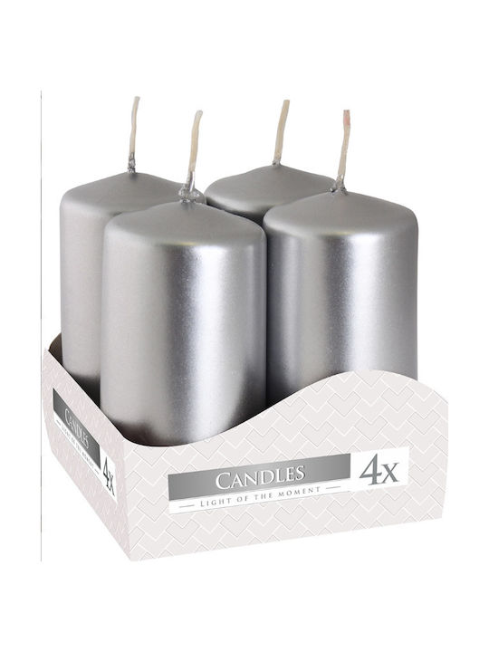 Aura Glass Декоративна Свещ Сребриста 4x8см 4 Бройки