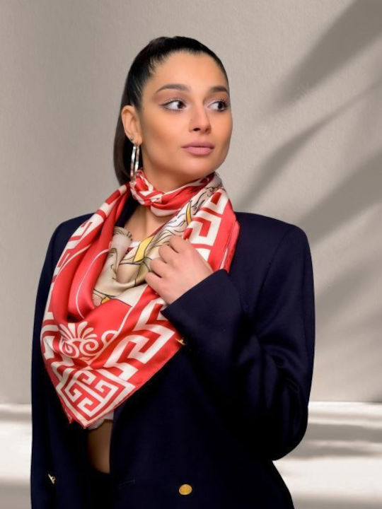 Kalfas Luxury Silk Τετράγωνο Ολομέταξο Μαντήλι Γυναικείο Μεταξωτό Φουλάρι Κόκκινο