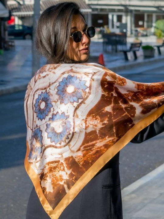 Kalfas Luxury Silk Pure Silk Shawl Women's Silk Brown