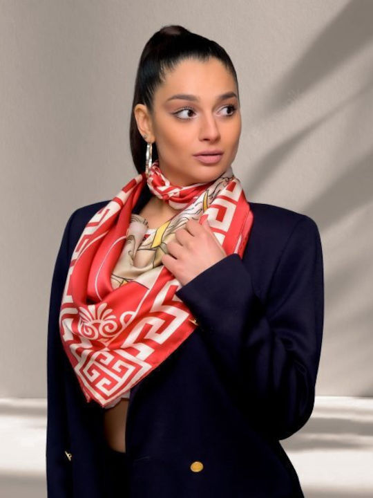 Kalfas Luxury Silk Τετράγωνο Ολομέταξο Μαντήλι Γυναικείο Μεταξωτό Φουλάρι Κόκκινο