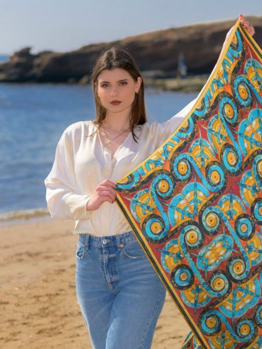 Kalfas Luxury Silk Square Women's Silk Shawl Multicolour