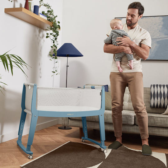 Snuz Babywiege Snuzpod Studio mit Matratze und Rädern Blau
