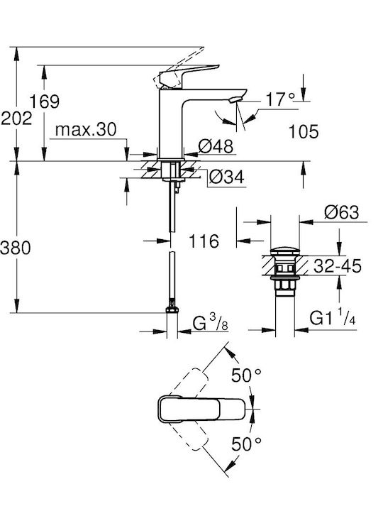 Grohe Cubeo Миксер Батерия За Умивалник Висока