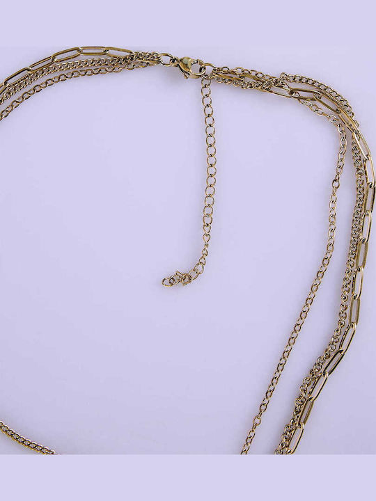 Celestino Women's Triple Chain Necklace Seashell Gold Plated