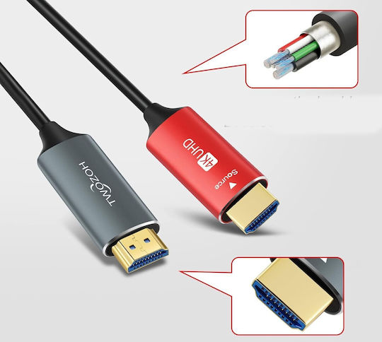 Кабел Hdmi Оптични Влакна Twozoh 50 M 4k 60 Hz 18 Gbps