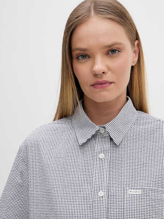 Long Sleeve Women's Denim Shirt Black/White