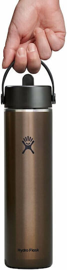 Hydro Flask Lightweight Wide Flex Μπουκάλι Θερμός Ανοξείδωτο 710ml Obsidian με Καλαμάκι