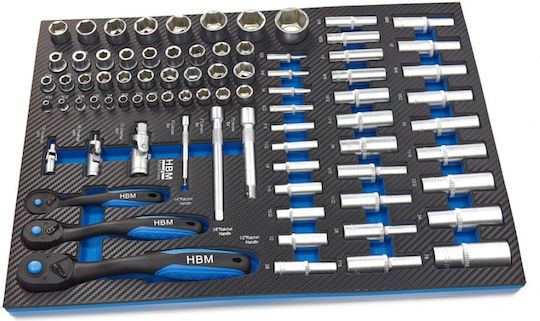HBM Machines HBM Machines Ratschen- und Steckschlüssel-Set 1/4" & 1/2" 81 Stück