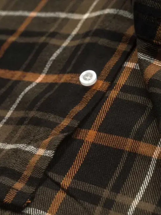 Kids Checked Short-Sleeved Brown Shirt