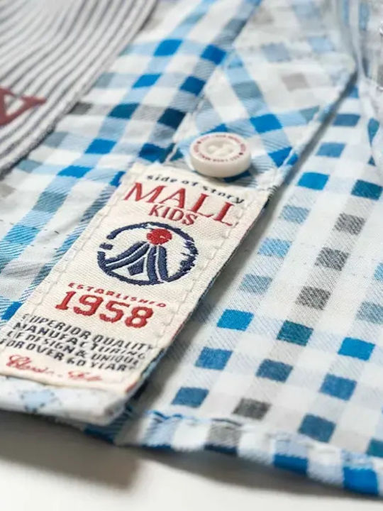 Kids Checked Short-Sleeved Shirt Light Blue